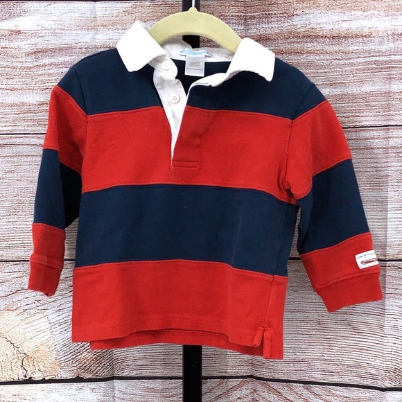 Janie and Jack Blue and Red Stiped Rugby Long Sleeve Polo Size 18-24 Months - Picture 1 of 13